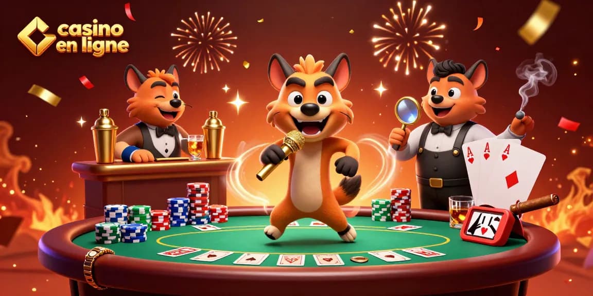 Animation comique au casino en ligne avec des hyènes en action.