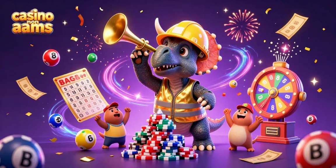 Scopri i fantastici giochi nei casinò non AAMS con un triceratopo che costruisce torri di fiches e animali festanti.