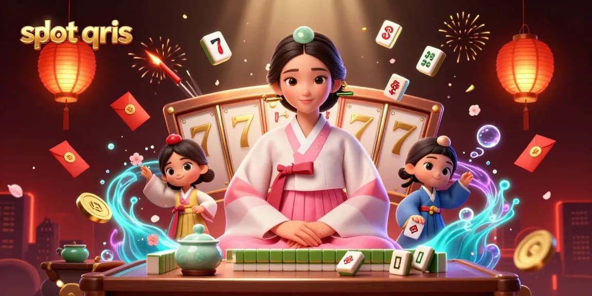 Experience the excitement of slot qris gaming with a vibrant 3D illustration showcasing traditional elements and jackpot symbols.