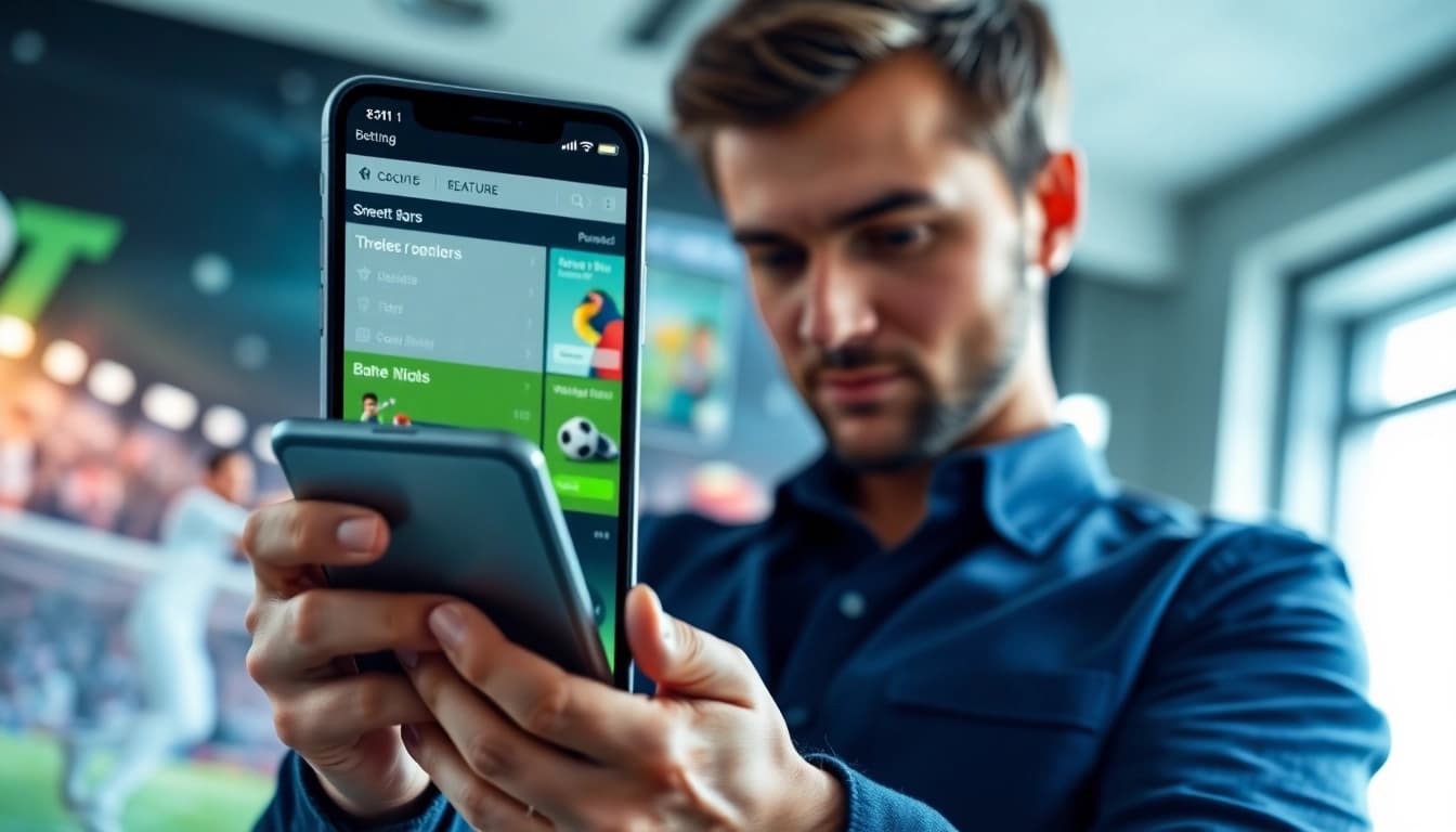 Engaging user interacting with sports betting sites India mobile app features.
