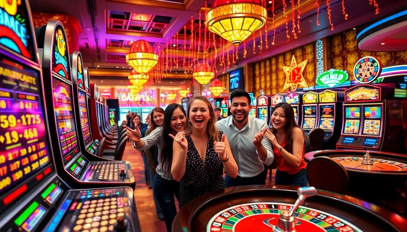 Neue casino bonus ohne einzahlung: Glückliche Spieler feiern im Casino.