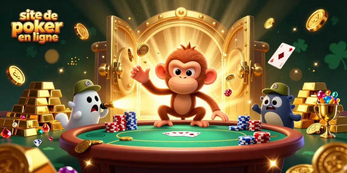 Le site de poker en ligne en action, avec un poltergeist singe et un chiot chasseur de fantômes.