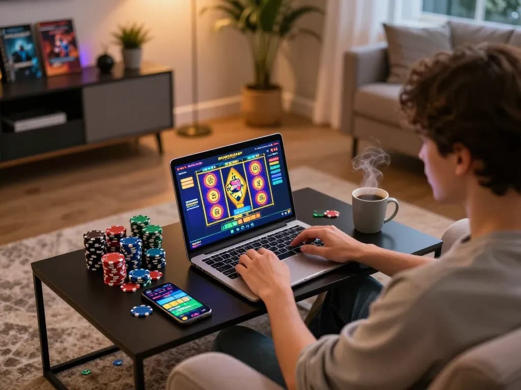 Canada online casinos reddit players engaging with live games on a laptop in a cozy setting