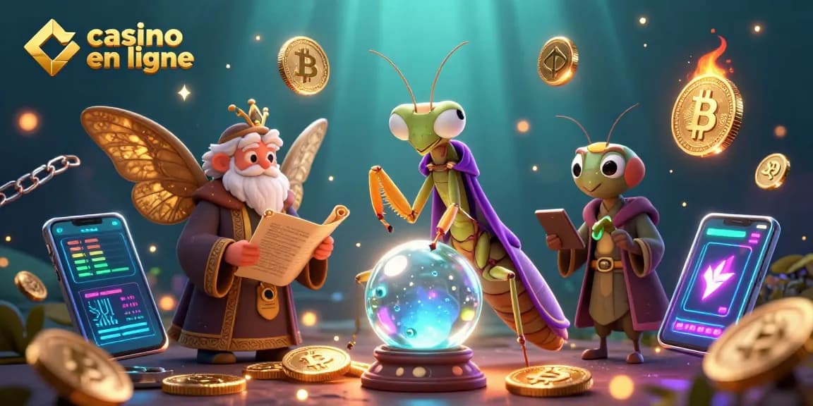 Jouez au casino en ligne avec des personnages mystiques et des pièces de crypto-monnaie.