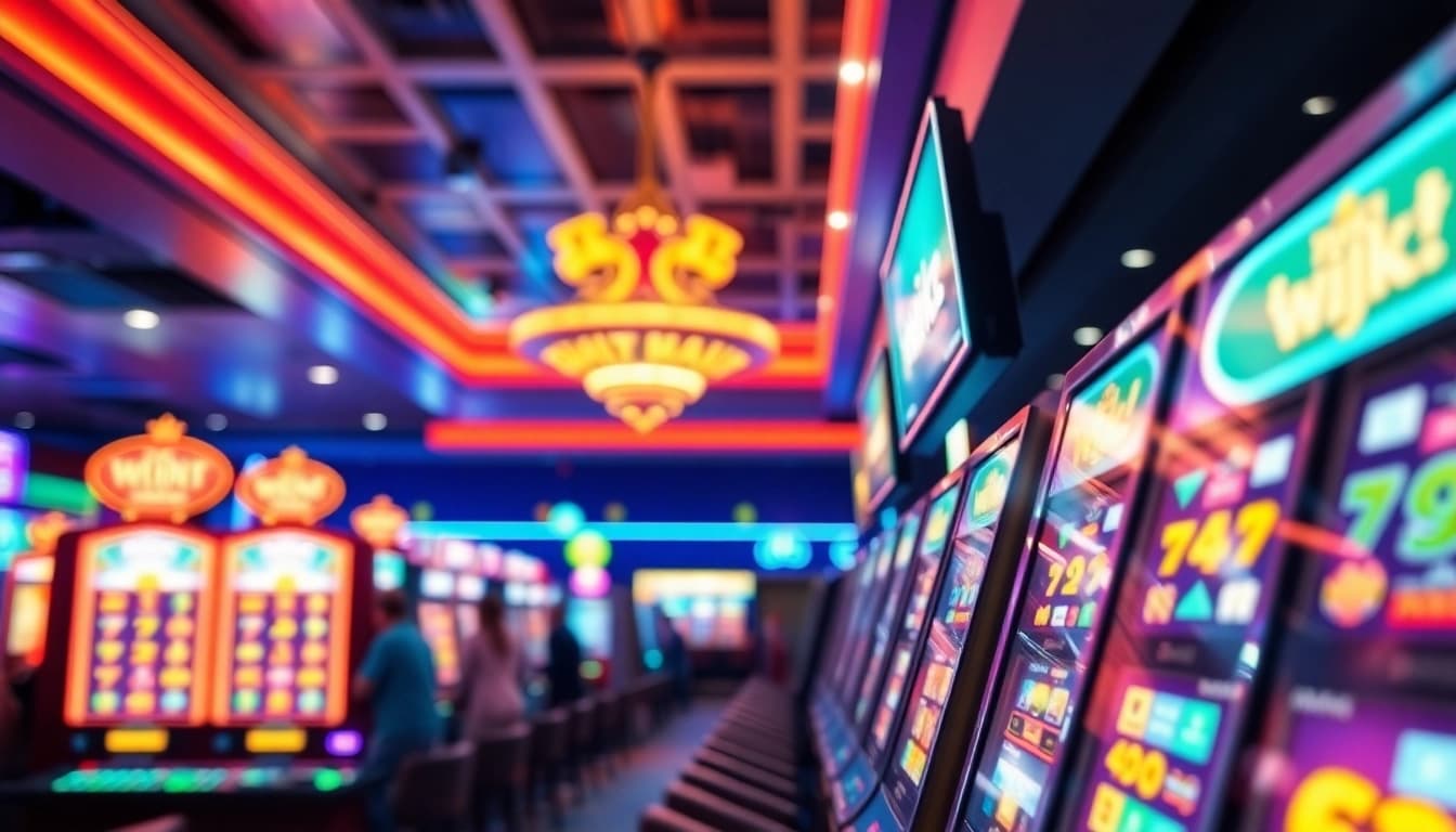 Menikmati permainan slot depo 1k di kasino yang ramai dengan suasana energik.
