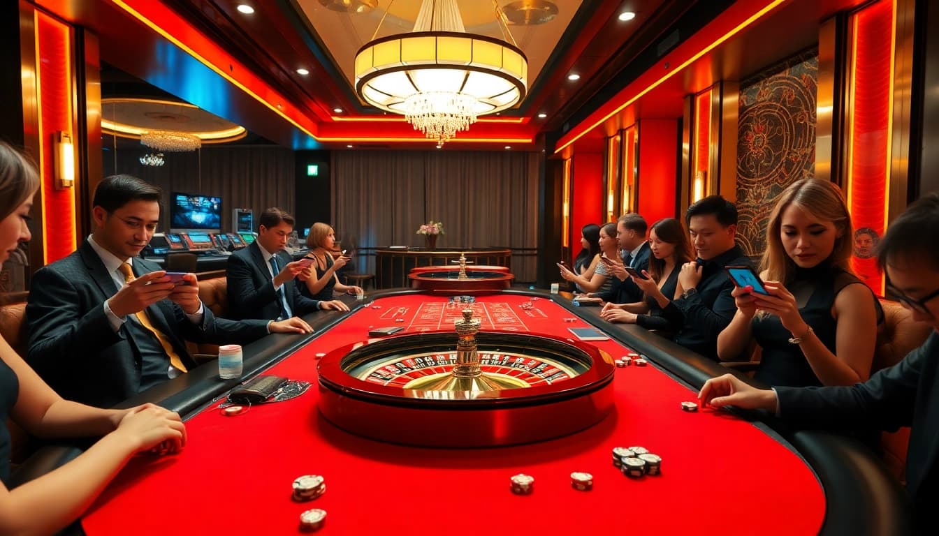 Experience the excitement of a mobile porn game at a luxurious casino gaming table.