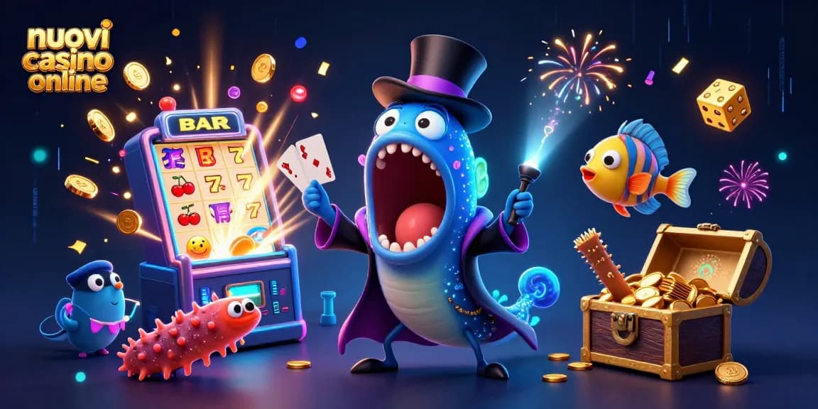 Gioca ai nuovi casino online con bonus e giri gratuiti, circondato da slot machine e simboli fortunati.