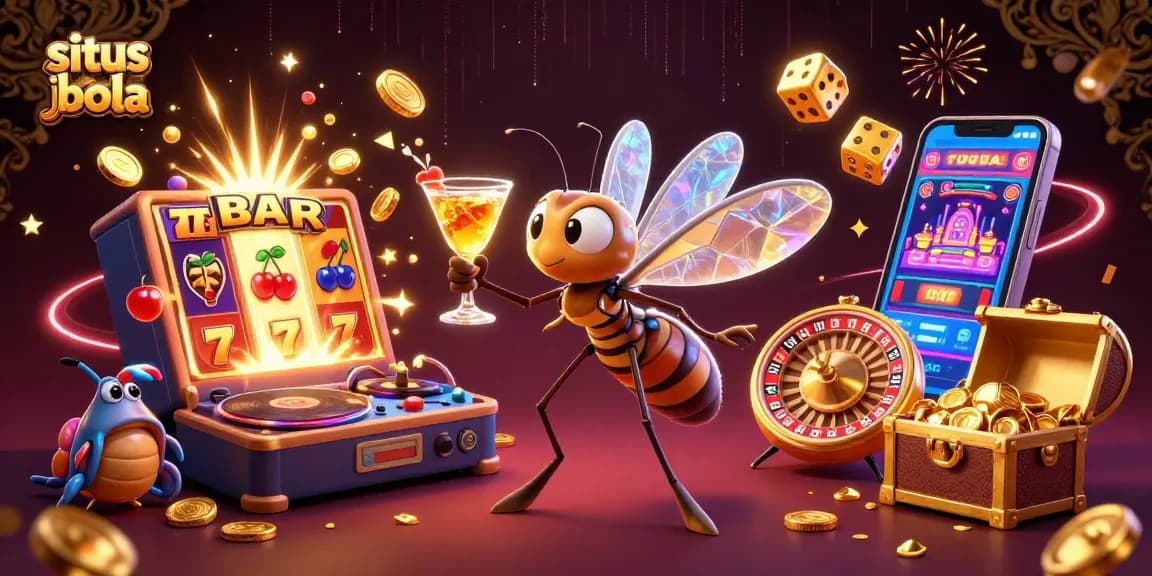 situs judi bola: Experience a dynamic casino scene with a cartoon mosquito mascot and thrilling game elements