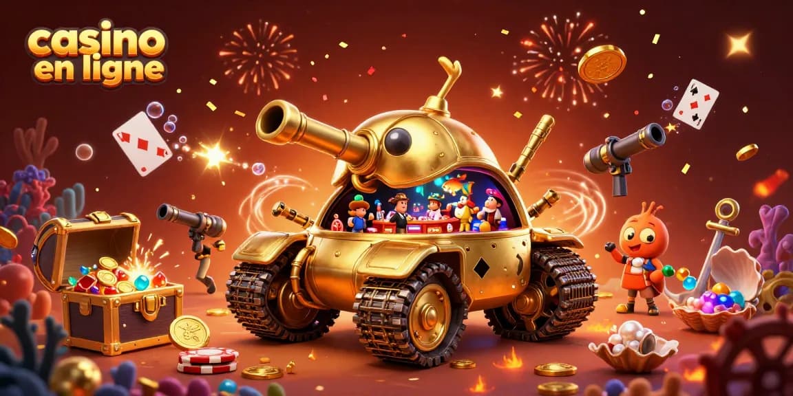Explorez le casino en ligne avec un tank doré rempli de jeux et de patrons pétillants.