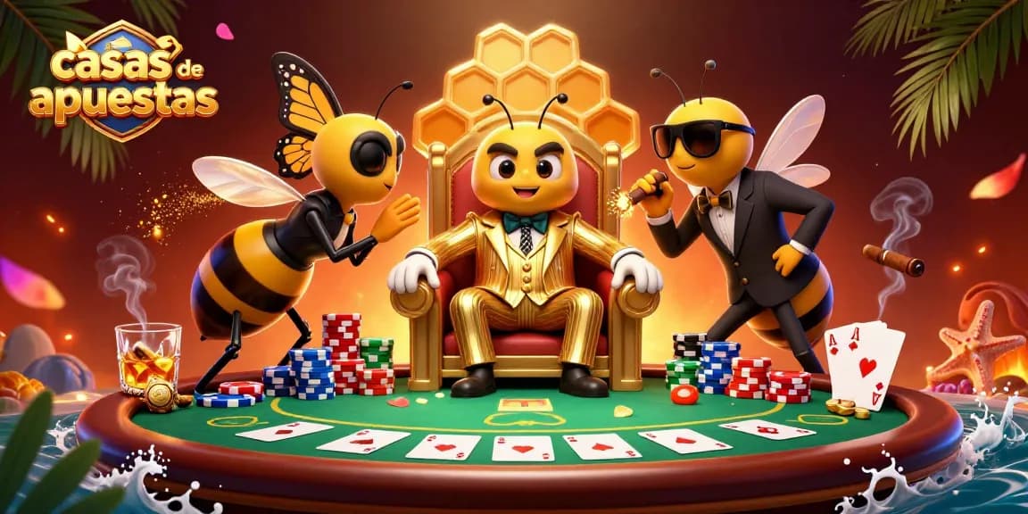 Explora las casas de apuestas más emocionantes con una escena vibrante de personajes de casino.