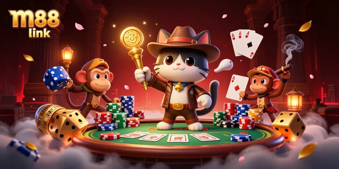 Engage with the m88 link in a vibrant 3D illustration of an archeological casino adventure.