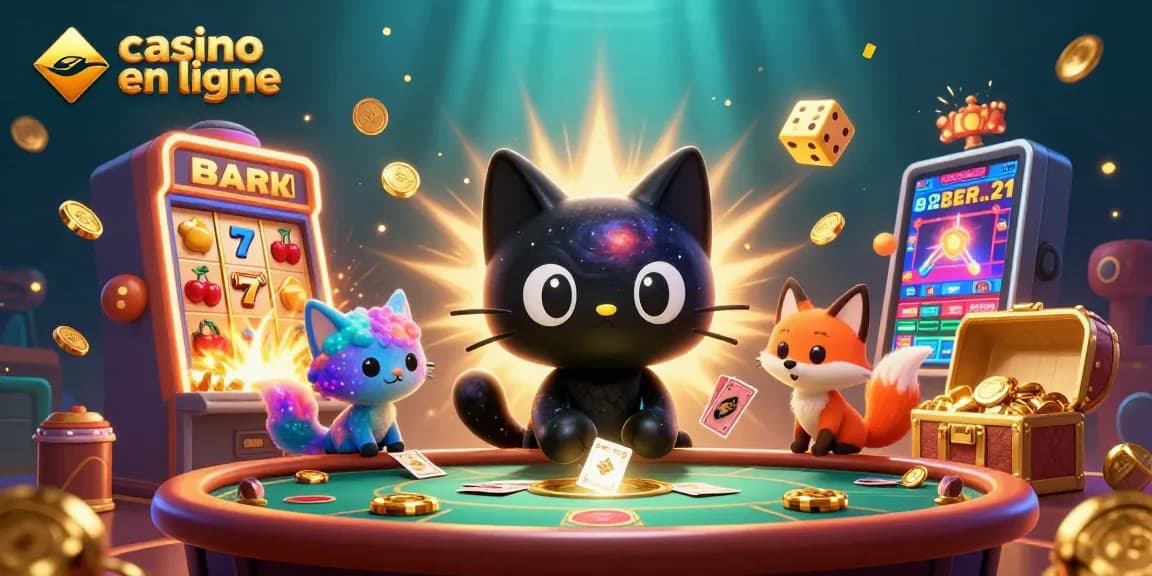 Visualiser des parties de casino en ligne avec un chat noir gravitationnel et une ambiance cosmique.