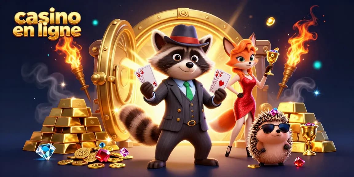Jouer au casino en ligne avec des personnages animés dans un décor de trésor lumineux.