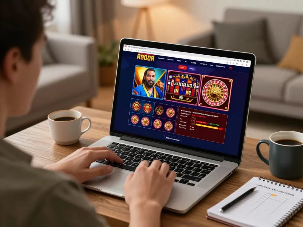 Engaging gameplay at casino online esteri displayed on a laptop in a cozy living room.