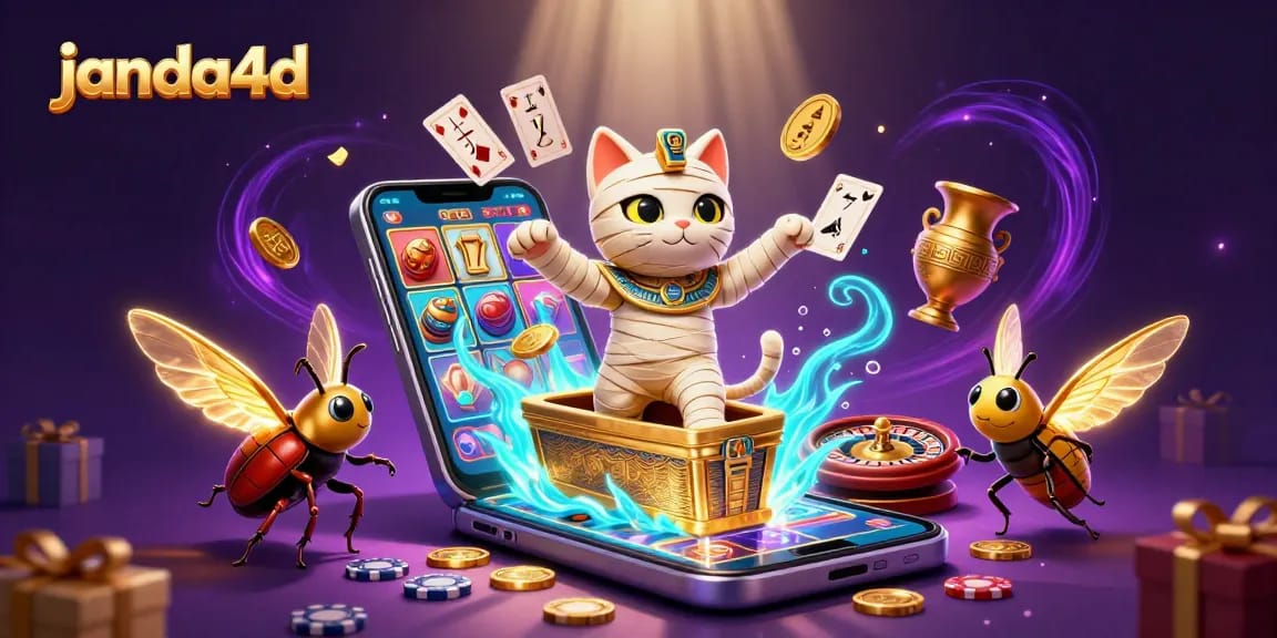 Janda4D menghadirkan kucing mummy 3D yang keluar dari sarkofagus dengan permainan slot yang memikat dan koin emas berhamburan.