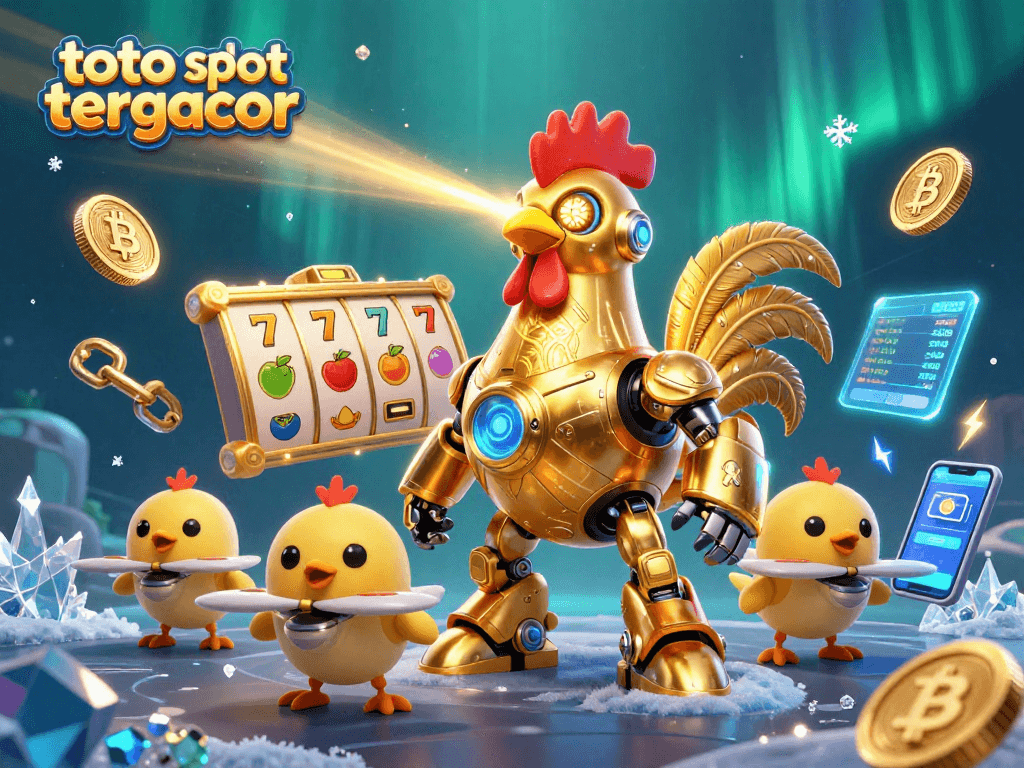 Play thrilling games on toto slot tergacor with a dynamic illustration featuring vibrant characters and casino elements.