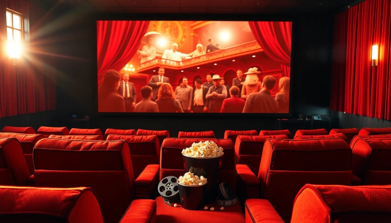 นั่งดูหนังในโรงหนังพร้อมการตกแต่งที่อบอุ่นและบรรยากาศดี