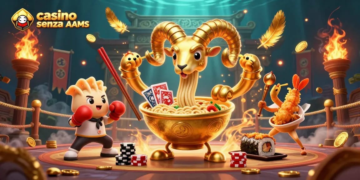 Scopri i vantaggi dei casino senza AAMS con un'illustrazione ricca di dettagli, giochi e colori.