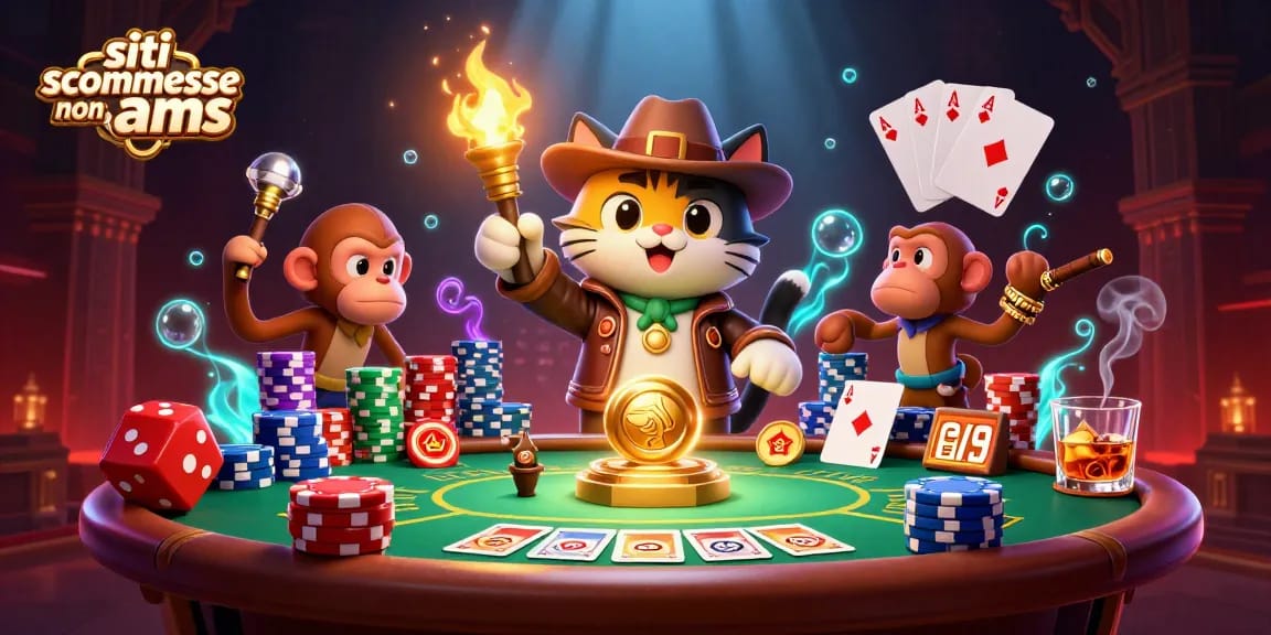 Illustrazione di siti scommesse non AAMS con un gatto esploratore e un misterioso artefatto del casinò.