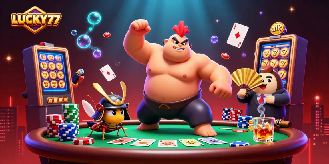 LUCKY77 invites players to engage in a thrilling casino experience featuring colorful graphics and dynamic gameplay.