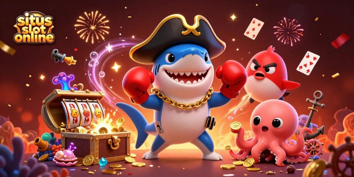 Experience the excitement of situs slot online with lively cartoon characters and dynamic casino elements.
