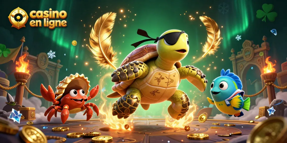 Visitez casino en ligne avec une tortue pirate et un crabe sur un trésor sous-marin.