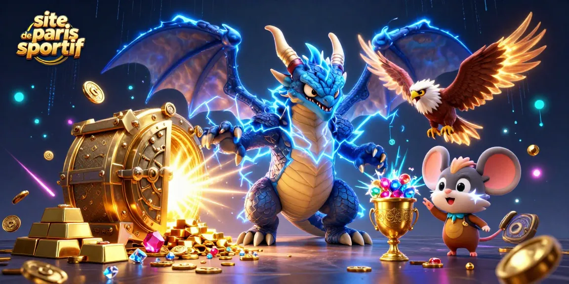 Pariez sur un site de paris sportif avec un dragon tonnerre vibrant entouré de trésors.