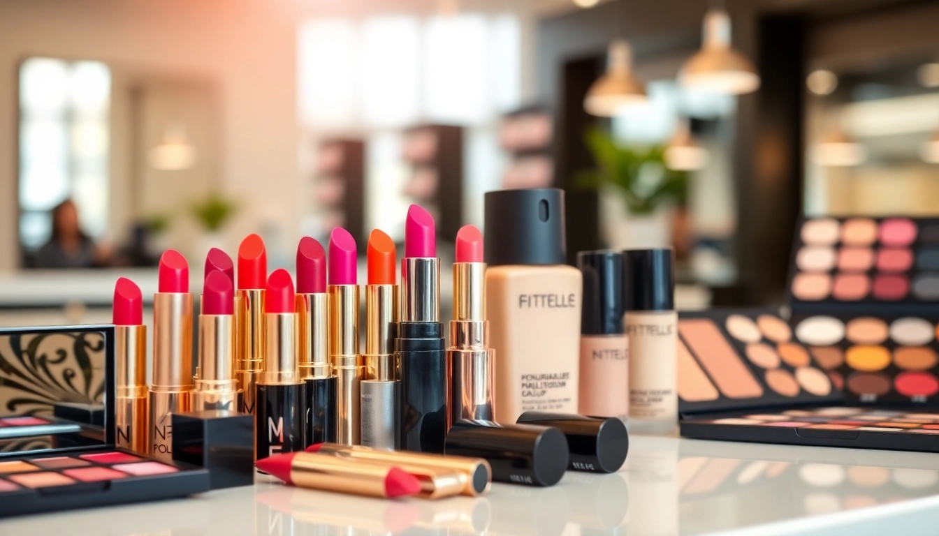 Showcase vibrant wholesale makeup products arranged elegantly on a professional display.