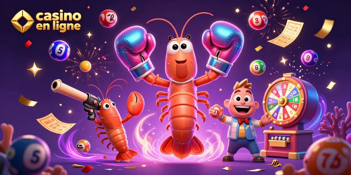 Animation festive de casino en ligne avec des boules de loterie colorées et des personnages animés