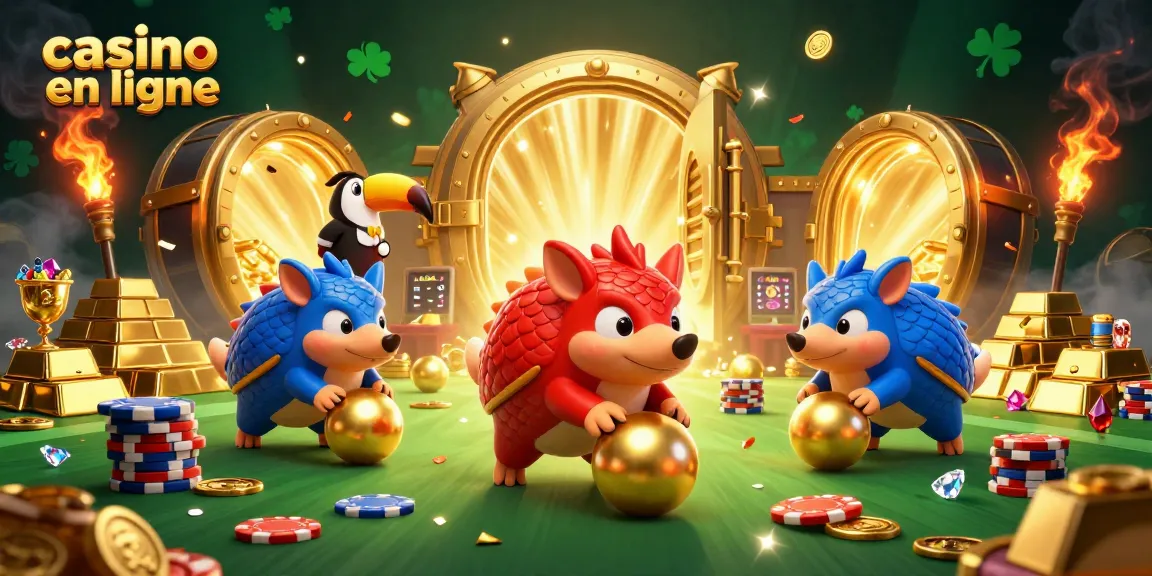 Jouer au casino en ligne avec des pangolins dans un décor luxueux rempli d'or et de joyaux.