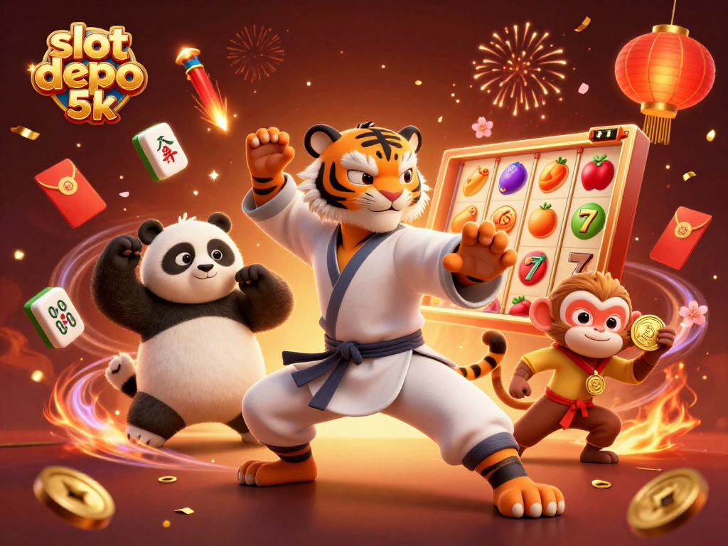 Engage with the excitement of slot depo 5k as a kung fu tiger master showcases winning reels amidst festive elements.