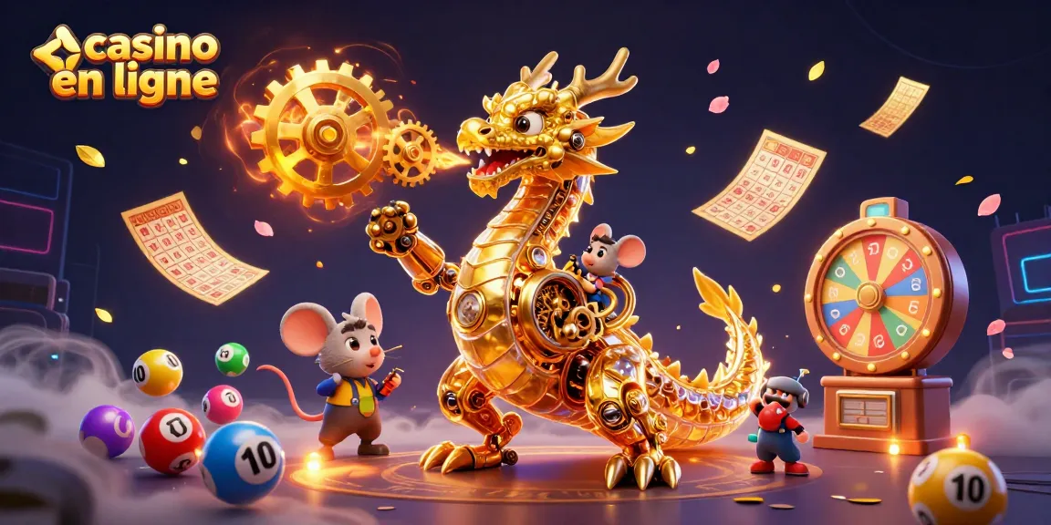 Jouer dans un casino en ligne captivant avec un dragon doré et des éléments de loto.