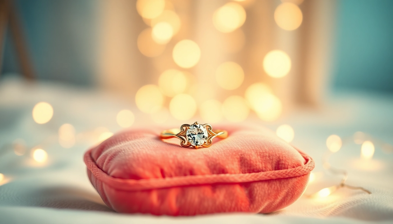 Stunning promise rings feature prominently on a velvet cushion, capturing the essence of love and commitment.