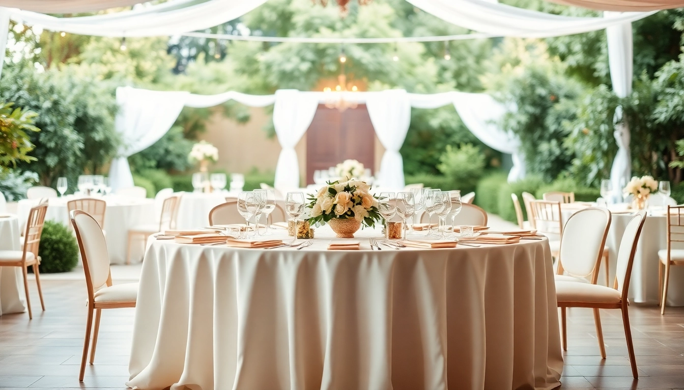 Showcasing elegant table rentals arranged for a sophisticated event with beautiful centerpieces.