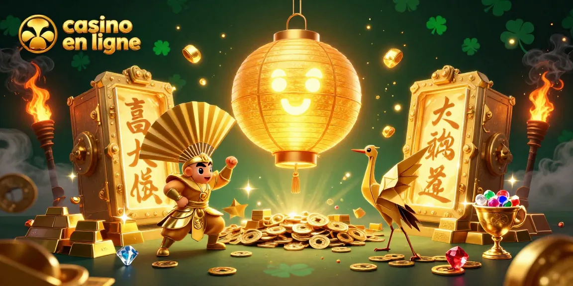 Expérimentez le monde fascinant du casino en ligne avec des éléments de jeu en or et des esprits chanceux.