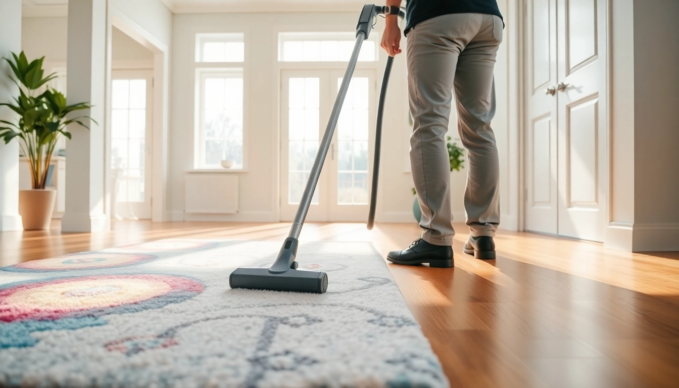 Best carpet cleaning company technician expertly cleaning a vibrant area rug in a sunlit home.