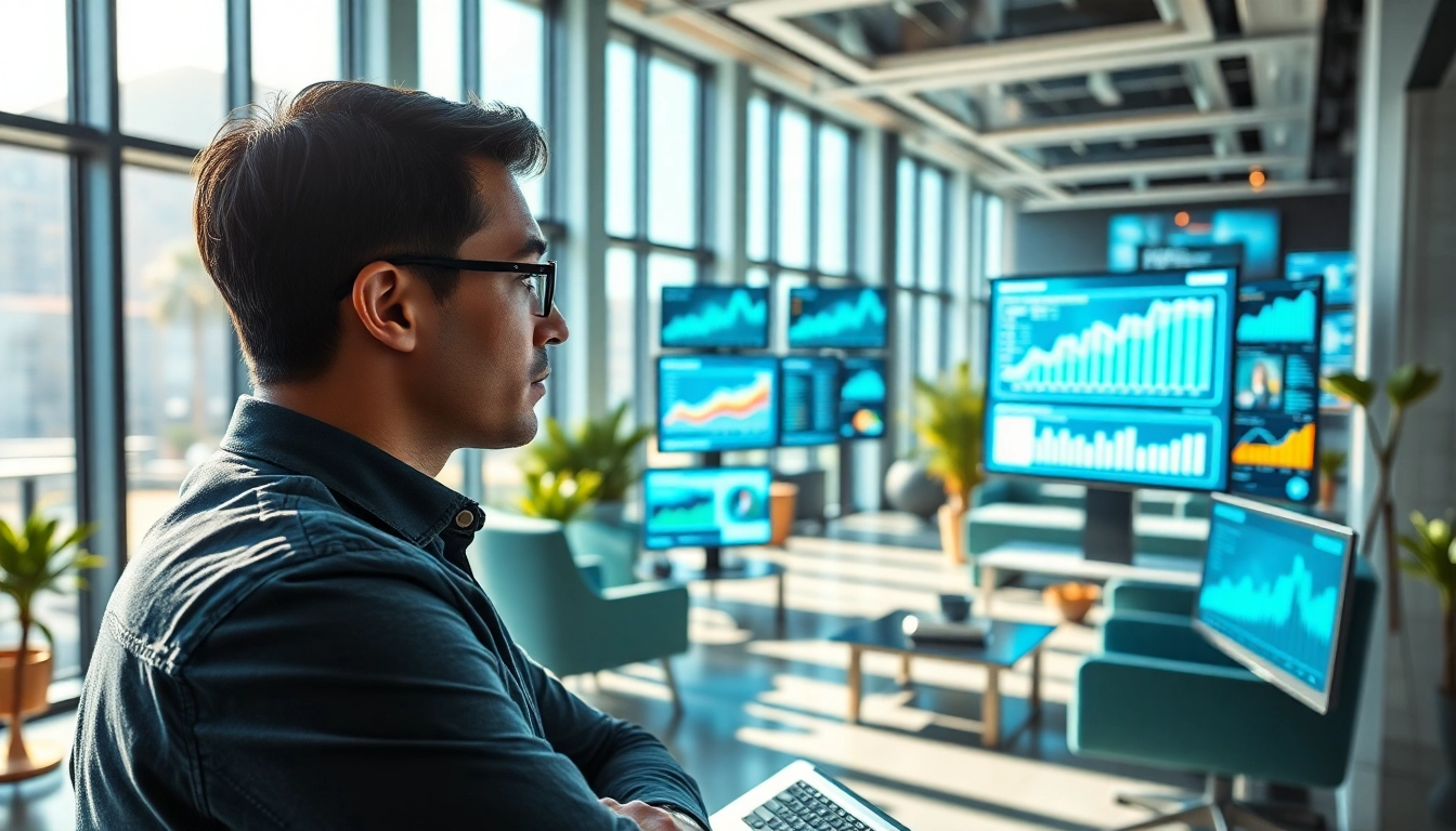 Analyzing AI for competitor analysis data in a modern office setting.