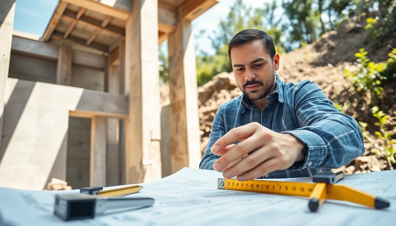 Illustration of construction assessment testing where an engineer evaluates materials on-site with blueprints.