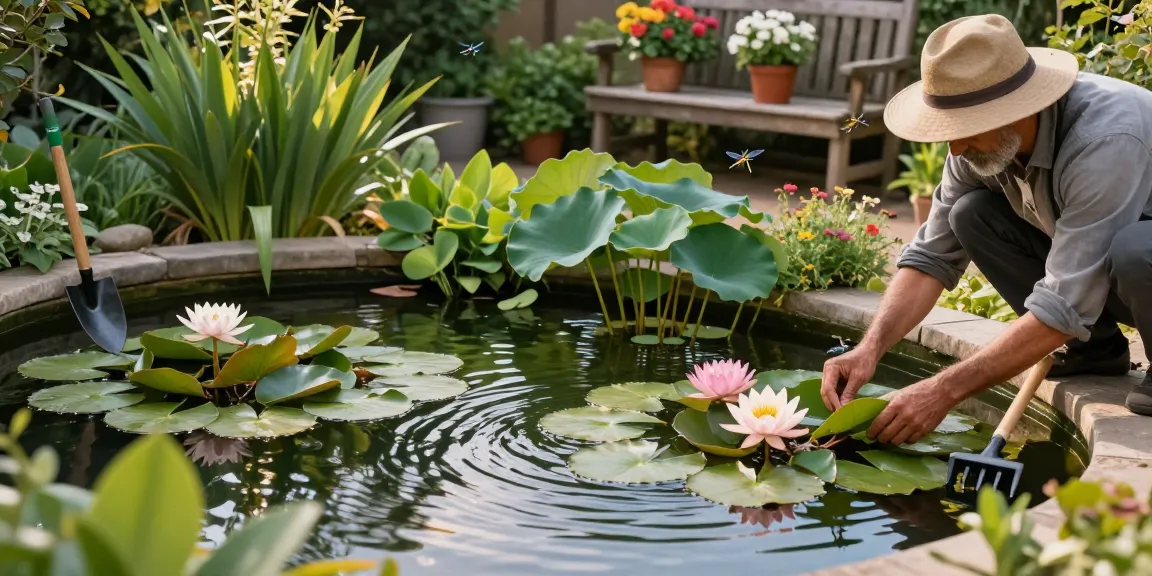Buy Pond Plants Online to create a vibrant garden oasis with colorful water lilies and serene pond plants installed by a gardener.