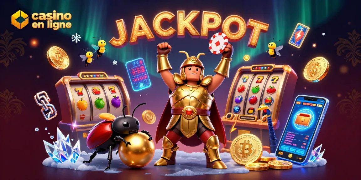 Le casino en ligne offre des jackpots impressionnants avec un scarabée en armure célébrant les gains.
