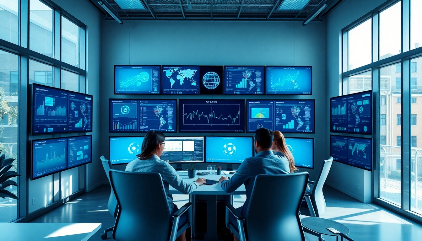 Enhance your understanding of it infrastructure management with a professional workplace setup featuring data analytics screens.