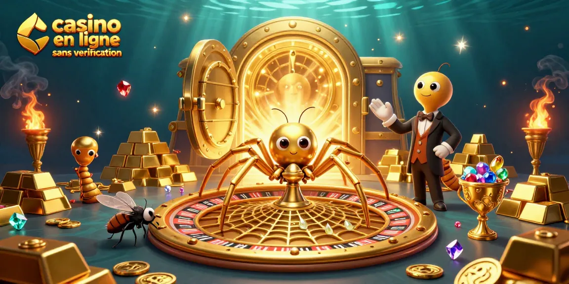 Placer des paris dans un casino en ligne sans vérification avec une araignée dorée et un croupier centipède.