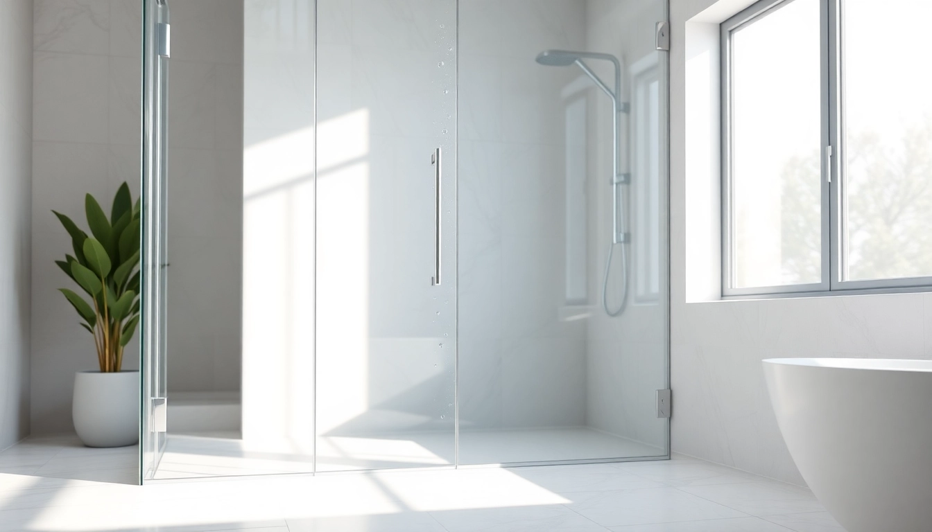 Admire the elegant glass shower doors with water droplets enhancing the sleek design.