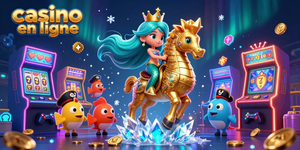 Le casino en ligne animé montre une sirène princesse sur un hippocampe, entourée de machines à sous colorées.