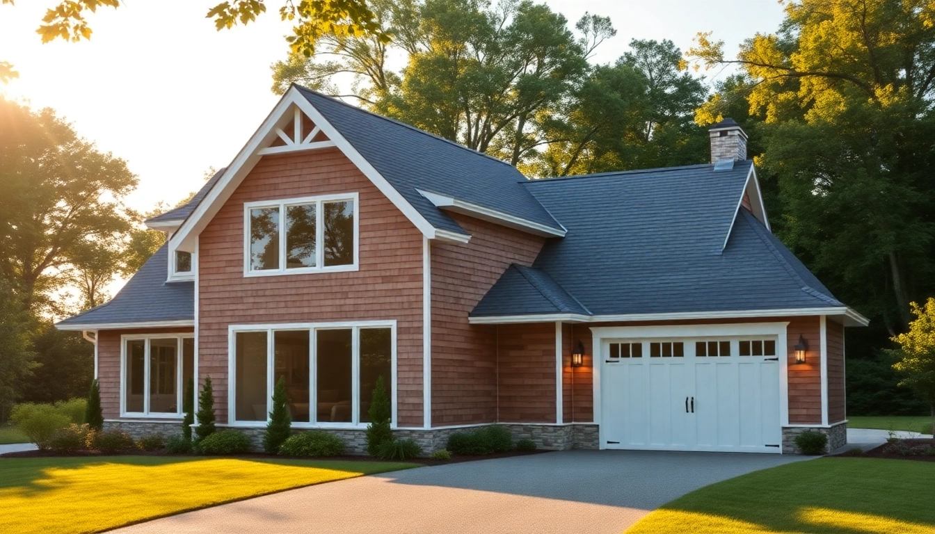 Cape Cod home addition featuring an attached garage with elegant design and natural surroundings.