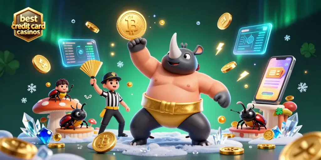 Experience the excitement of best credit card casinos with a vibrant 3D illustration of gameplay action.