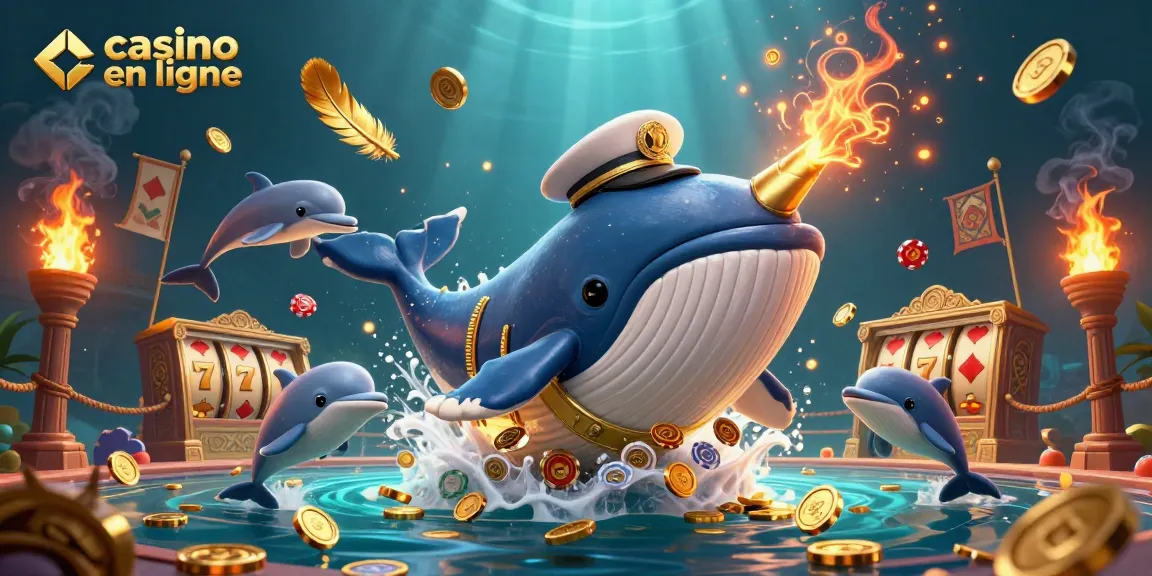 Des poissons et un narval entourent un baleinier avec des pièces, offrant une ambiance de casino en ligne fascinante.