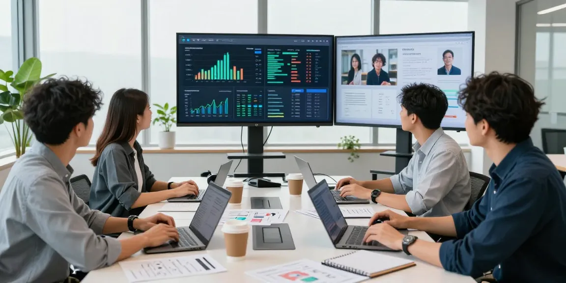 AI detector analysis in modern office, professionals discussing content moderation metrics.