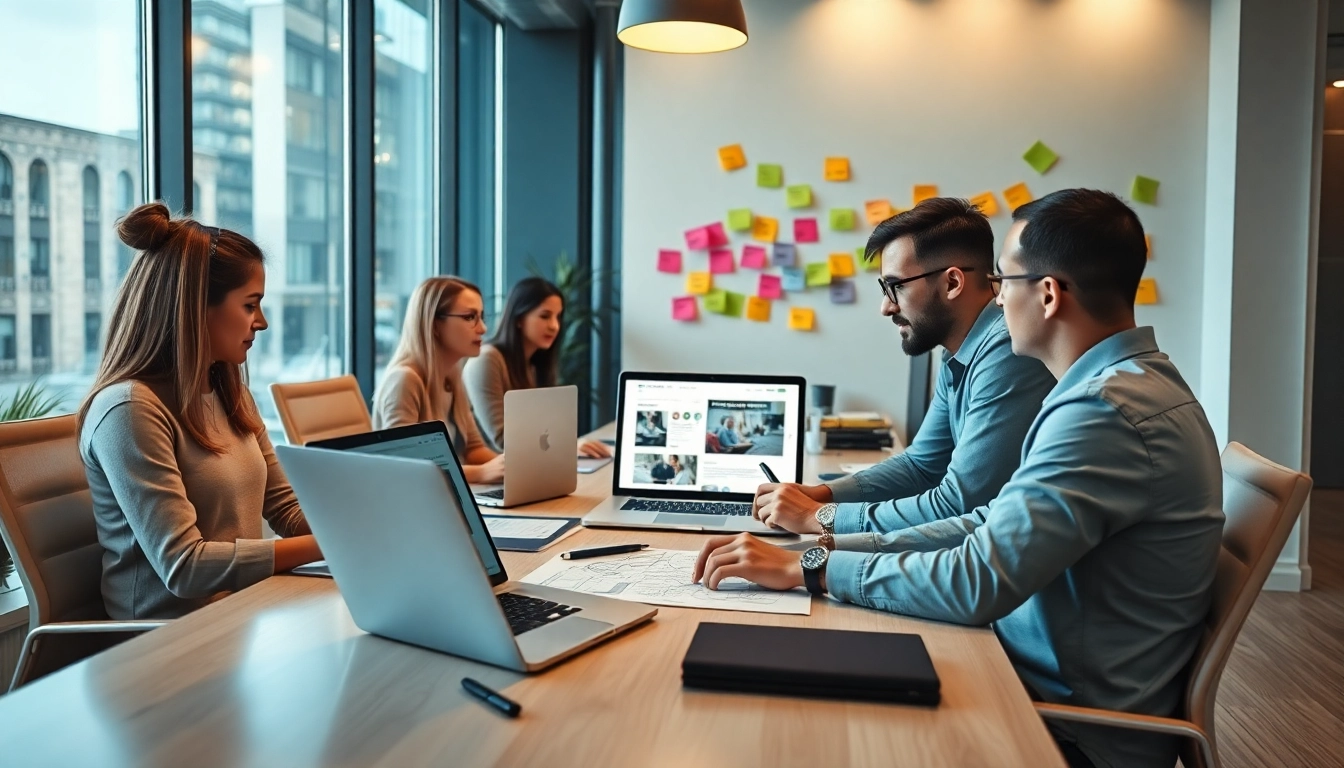 Werbeagentur team collaborating on innovative web design projects in a modern office.