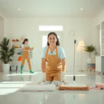 Cleaning Service team expertly organizing a tidy home environment, showcasing sparkle and professionalism.
